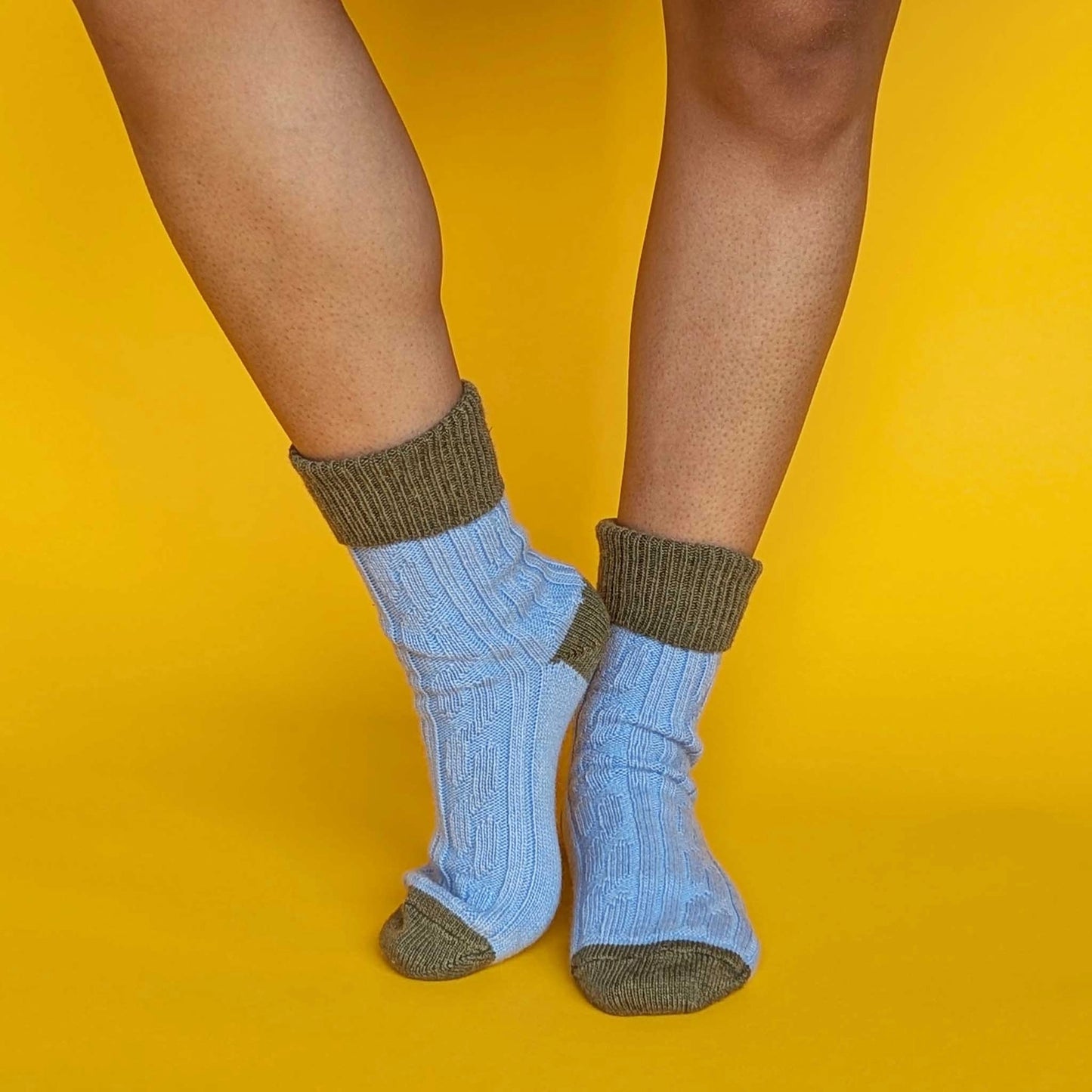 Cashmere Blend Slouch Socks - Light Blue & Green - UK 4-7 - THE BRISTOL ARTISAN