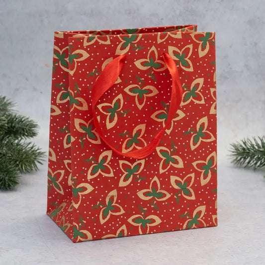 Red Tri-Leaf Paper Gift Bag - Small - THE BRISTOL ARTISAN