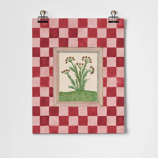 Book of Herbs Pink Check A3 Art Print