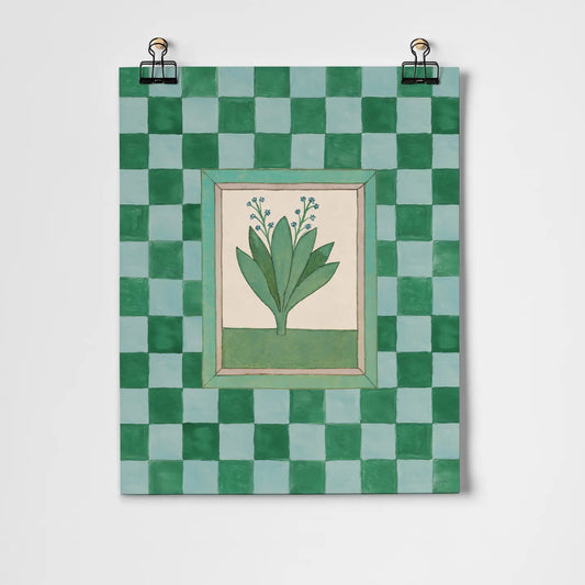 Book of Herbs Green Check A3 Art Print