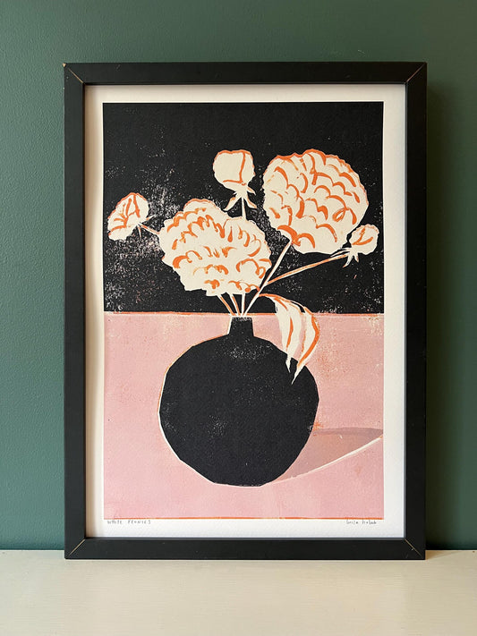 White Peonies A3 Print - THE BRISTOL ARTISAN