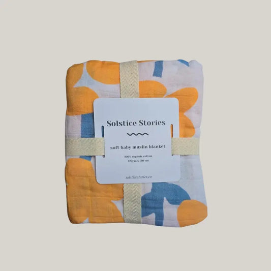 Large Organic Cotton Muslin Blanket - Yellow Flowers - THE BRISTOL ARTISAN