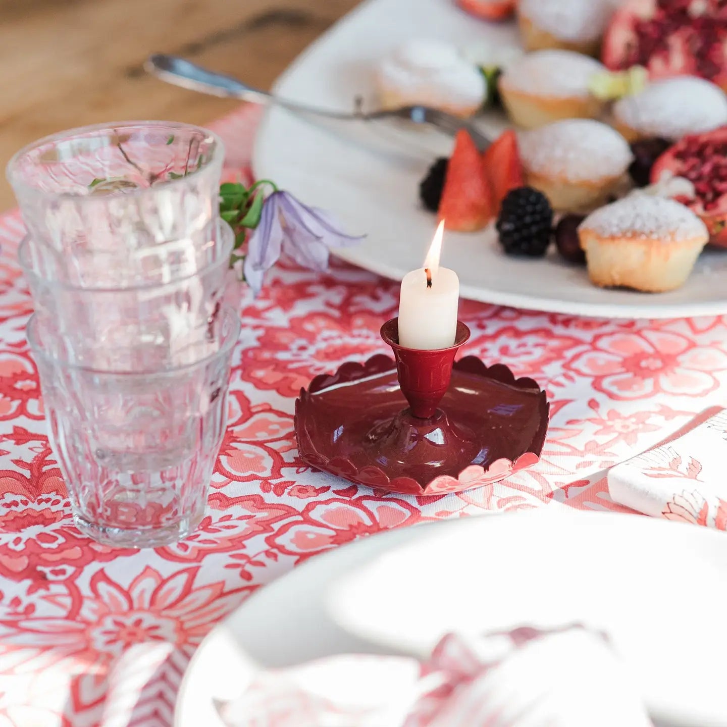 Scalloped Metal Candle Holder - Berry - THE BRISTOL ARTISAN