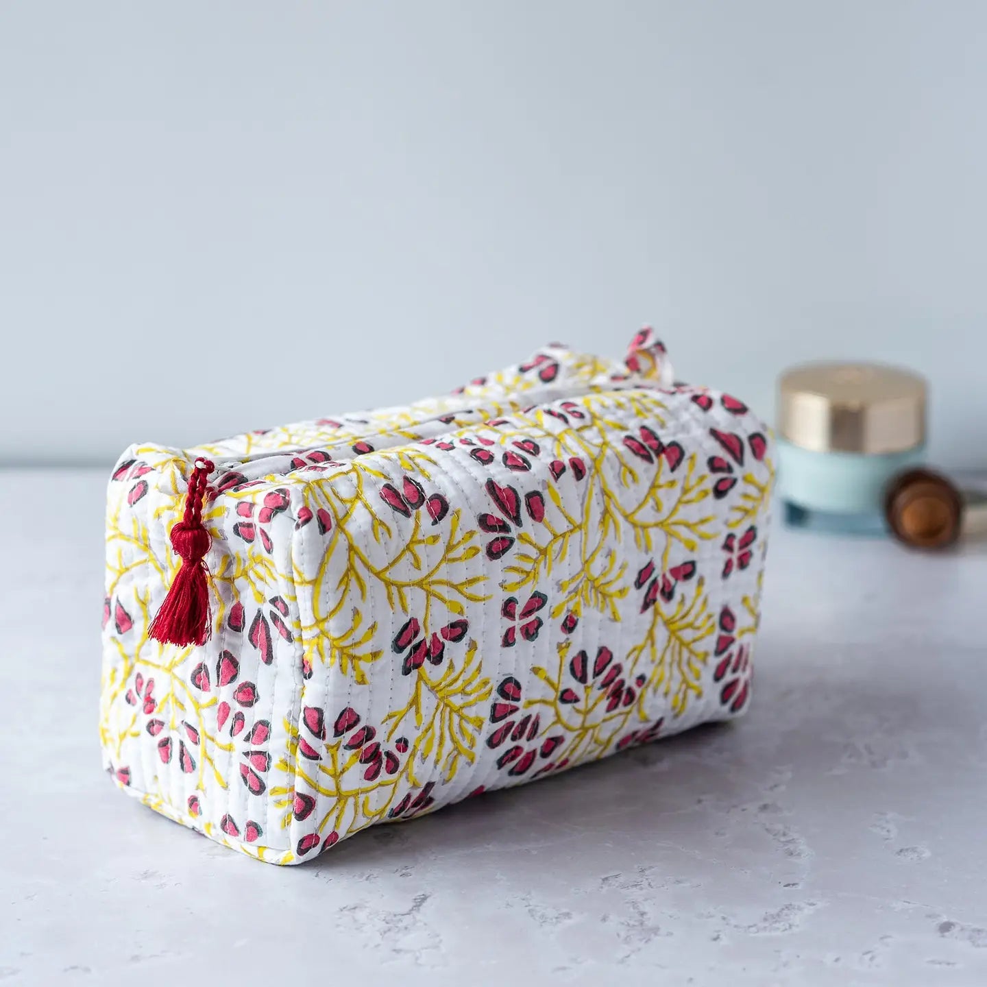 Cotton Block Printed Wash Bag - Jasmine - THE BRISTOL ARTISAN