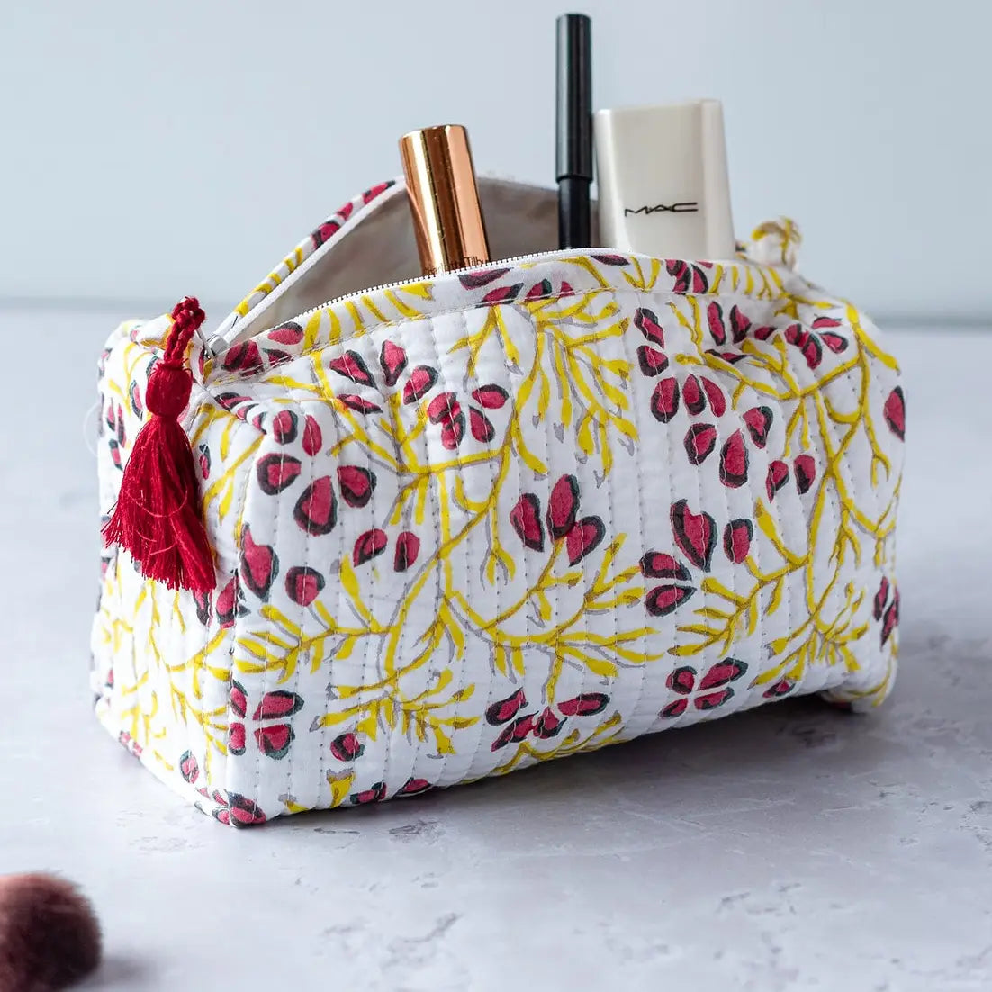Cotton Block Printed Wash Bag - Jasmine - THE BRISTOL ARTISAN