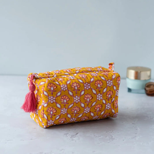 Cotton Block Printed Wash Bag - Nectar - THE BRISTOL ARTISAN