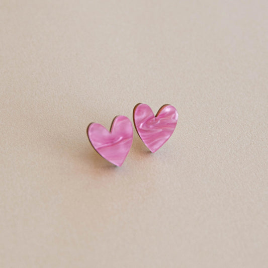 I Heart You Stud Earrings - Pink Marble - THE BRISTOL ARTISAN