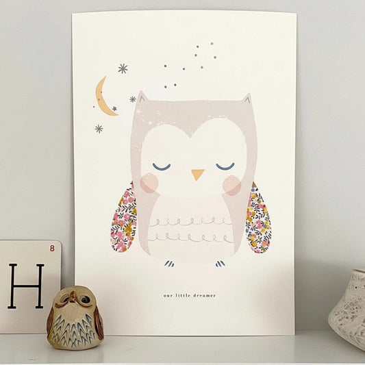 Owl Nursery Art A3 - Made with Liberty Fabric - THE BRISTOL ARTISAN