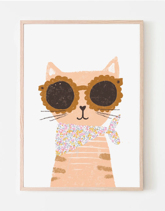 Cat Nursery Art A3 - Made with Liberty Fabric - THE BRISTOL ARTISAN