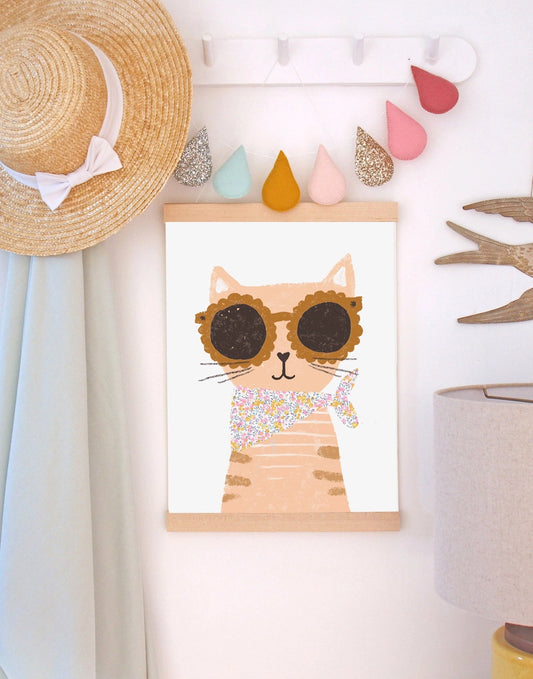 Cat Nursery Art A3 - Made with Liberty Fabric - THE BRISTOL ARTISAN