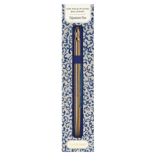 24k Gold Plated Ballpoint Pen - Blue Tassel - THE BRISTOL ARTISAN