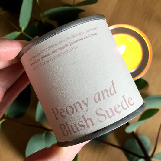 Peony and Blush Suede Soy Wax Candle Tin - THE BRISTOL ARTISAN