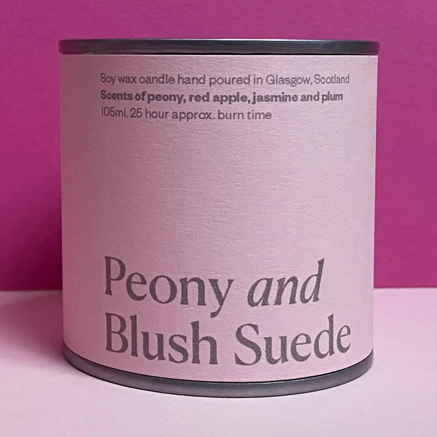 Valentine’s Day Edition - small Peony and Blush Suede Soy Wax Candle Tin - THE BRISTOL ARTISAN