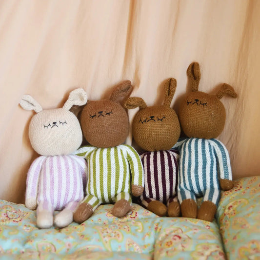Hand Knitted Striped Bunny Toy - Berry - THE BRISTOL ARTISAN