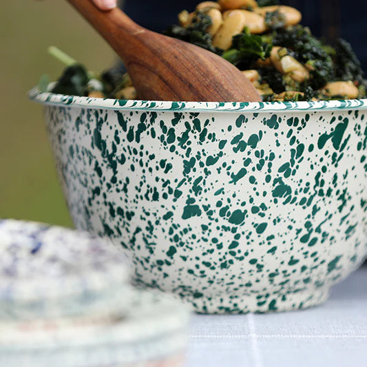 Green Splatter Enamel Salad Bowl - THE BRISTOL ARTISAN
