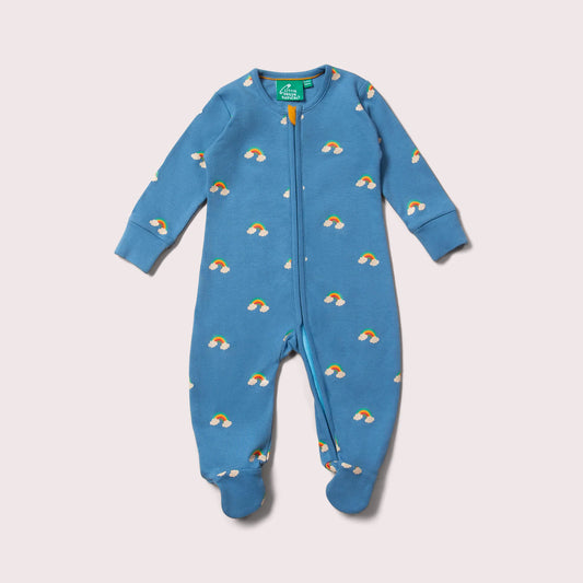 Blue Rainbows Zip Organic Babygrow - THE BRISTOL ARTISAN