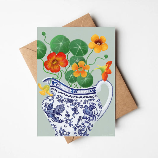 Nasturtiums in BirdJug Greetings Card - THE BRISTOL ARTISAN