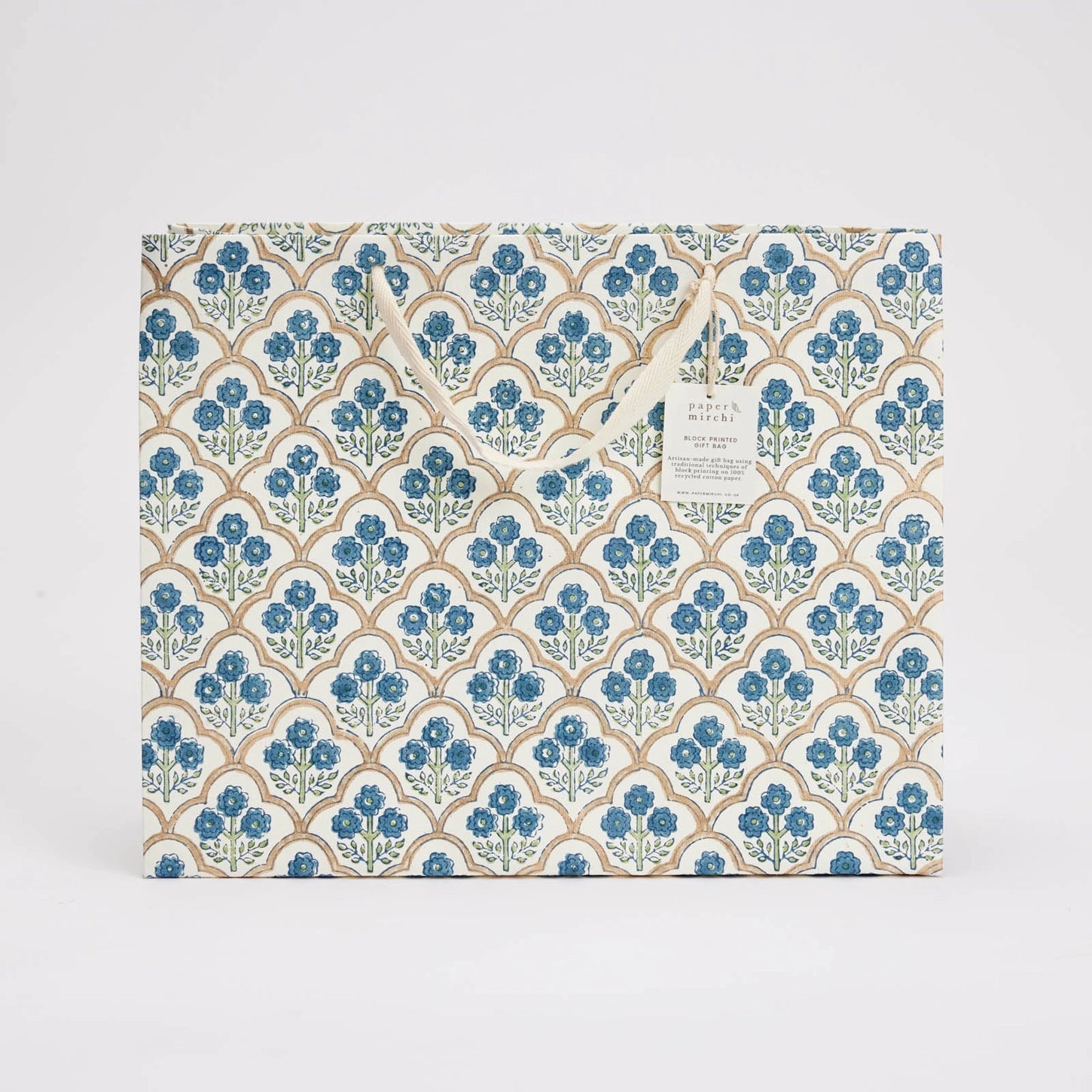 Hand Block Printed Large Gift Bag - Trellis Indigo - THE BRISTOL ARTISAN