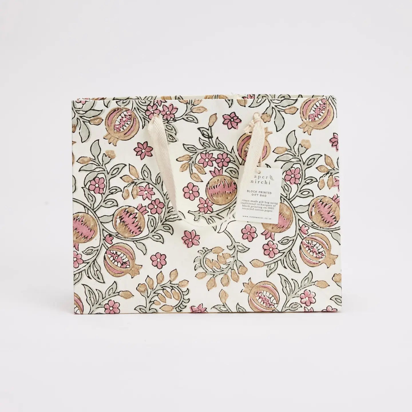 Hand Block Printed Medium Gift Bag - Pomegranate Pink Earth - THE BRISTOL ARTISAN