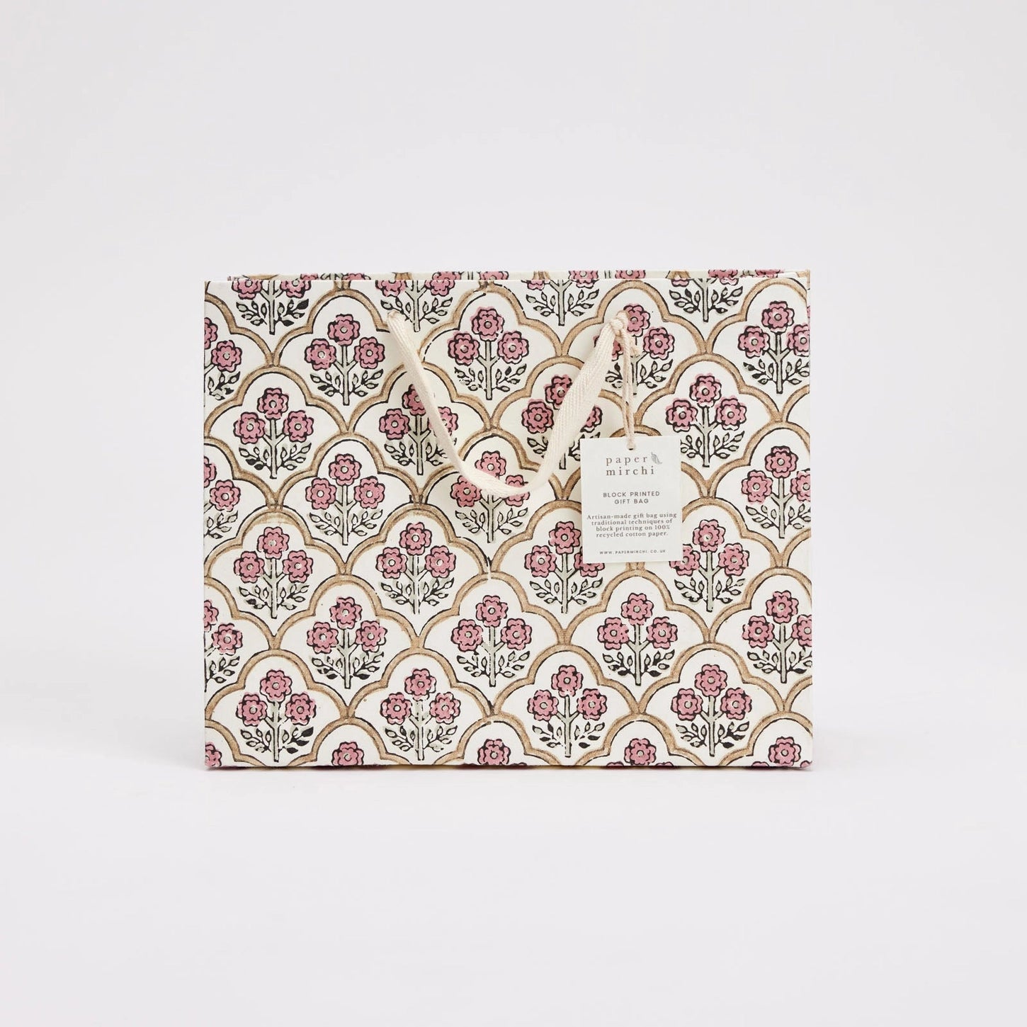 Hand Block Printed Medium Gift Bag - Trellis Pink Earth - THE BRISTOL ARTISAN