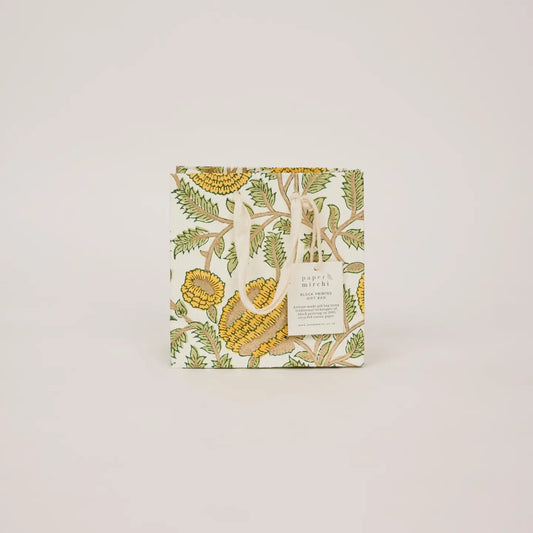 Hand Block Printed Small Gift Bag - Marigold Glitz Sunshine - THE BRISTOL ARTISAN