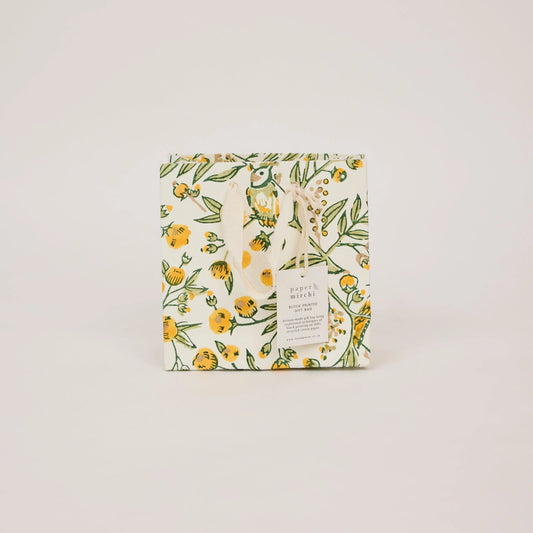 Hand Block Printed Small Gift Bag - Song Birds Sunshine - THE BRISTOL ARTISAN