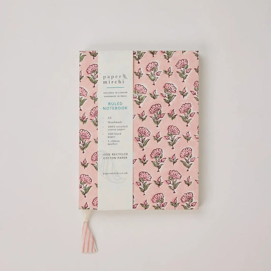 Block Printed Ruled A5 Notebook - Ditsy Floral Blush - THE BRISTOL ARTISAN