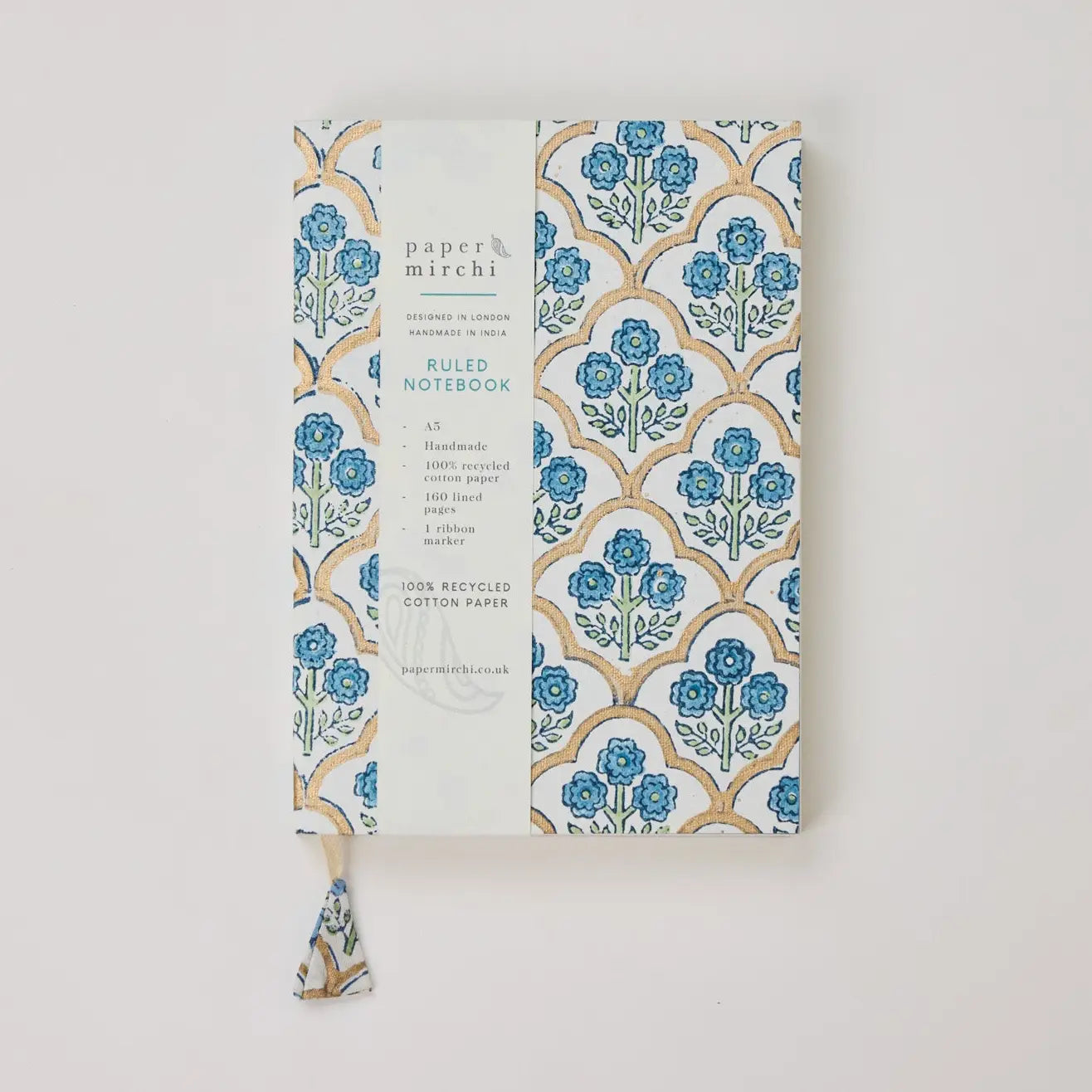 Block Printed Ruled A5 Notebook - Trellis Indigo - THE BRISTOL ARTISAN