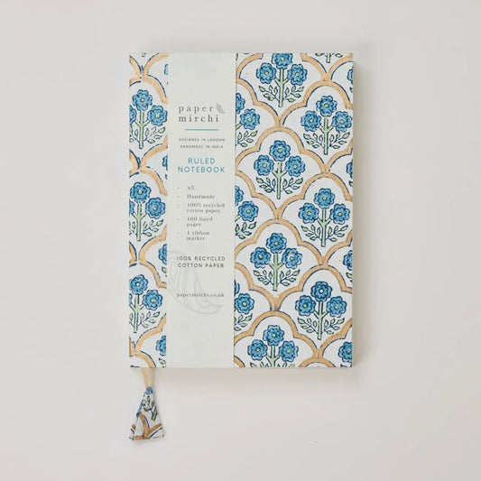 Block Printed Ruled A5 Notebook - Trellis Indigo - THE BRISTOL ARTISAN