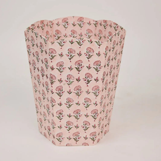 Block Printed Waste Paper Basket - Ditsy Floral Blush - THE BRISTOL ARTISAN