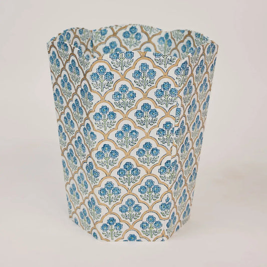 Block Printed Waste Paper Basket - Trellis Indigo - THE BRISTOL ARTISAN