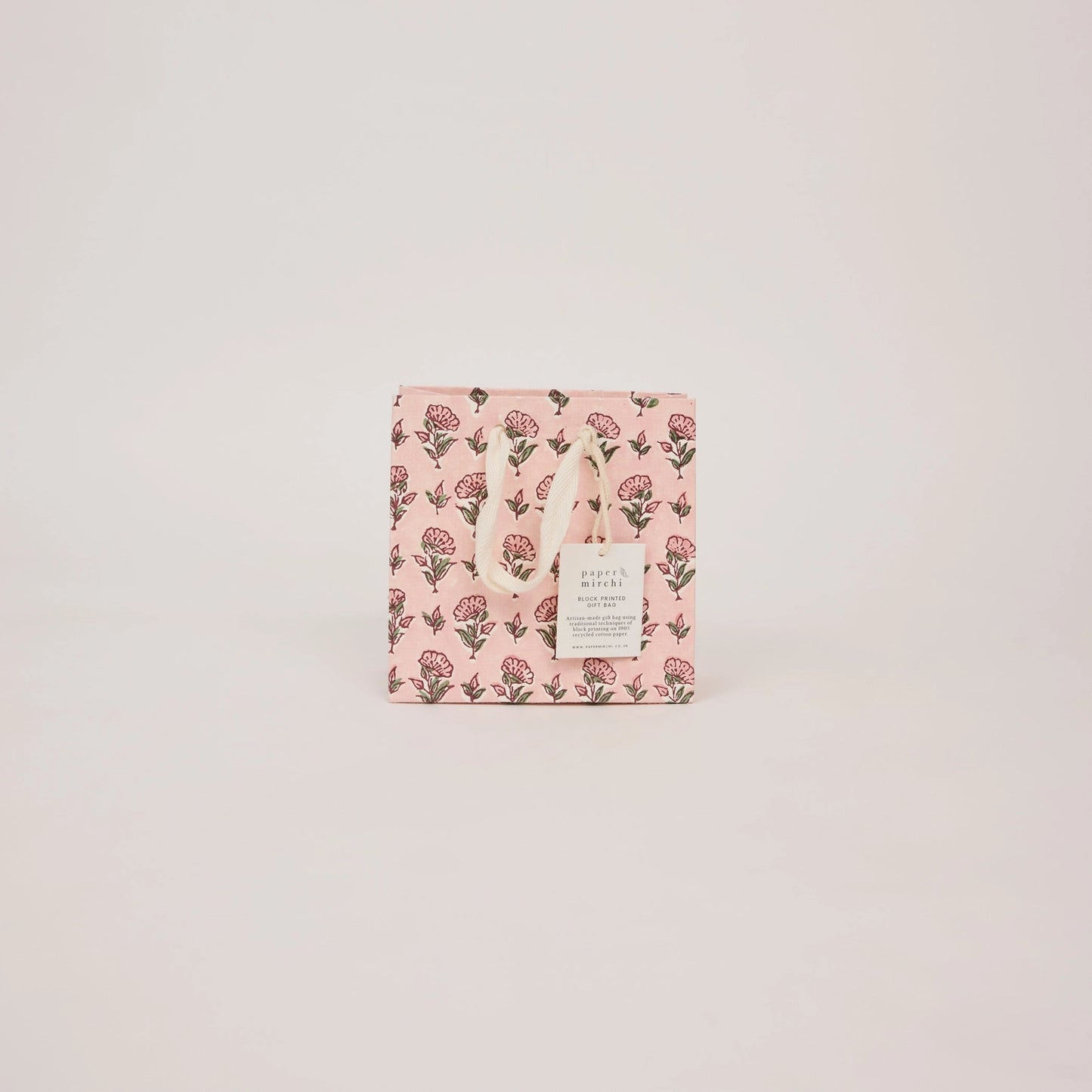 Hand Block Printed Small Gift Bag - Ditsy Floral Blush - THE BRISTOL ARTISAN