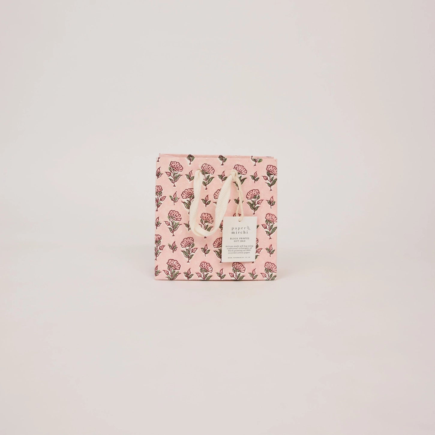 Hand Block Printed Small Gift Bag - Ditsy Floral Blush - THE BRISTOL ARTISAN