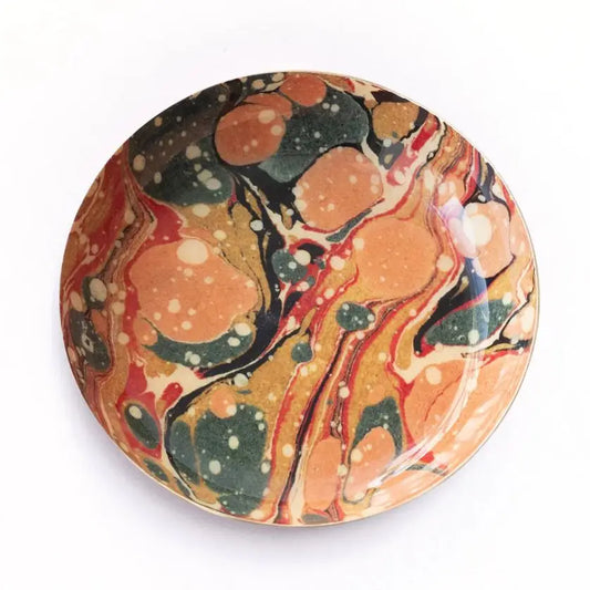 Small Enamel Round Tray - Red Marbled
