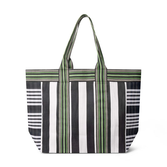 Eco Woven Wide Shopper/Beach Bag - Jet and Grass Green