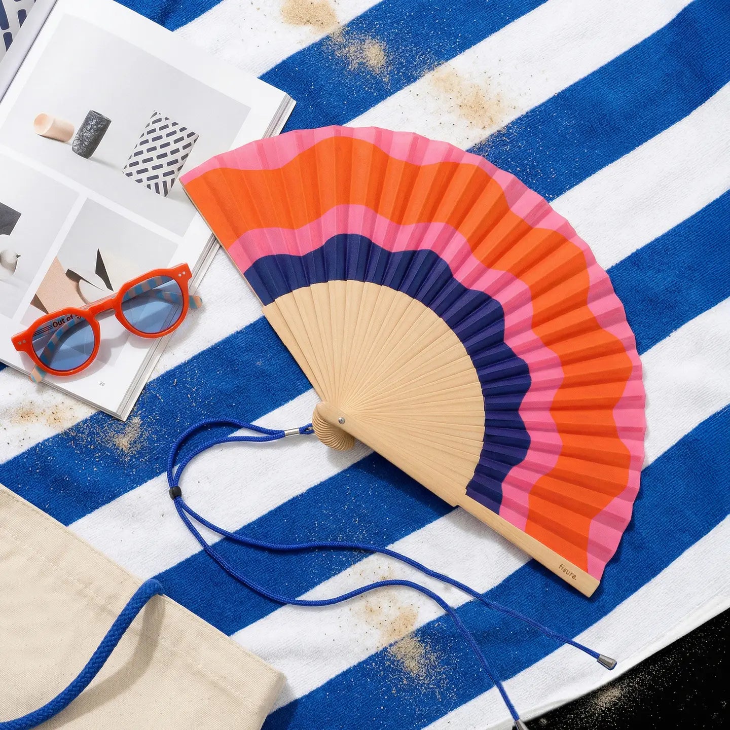 Red, Pink and Blue waves Fan