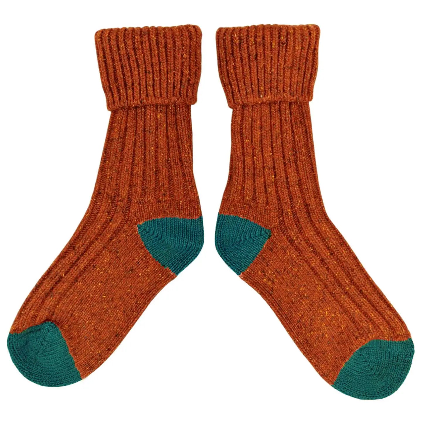 Unisex Recycled Silk Blend Ribbed Socks - Orange & Teal - UK 4-7