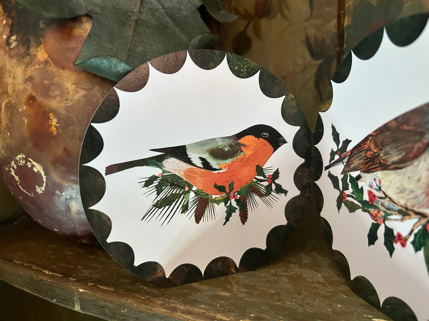 Festive Birds Round Concertina Greeting Card