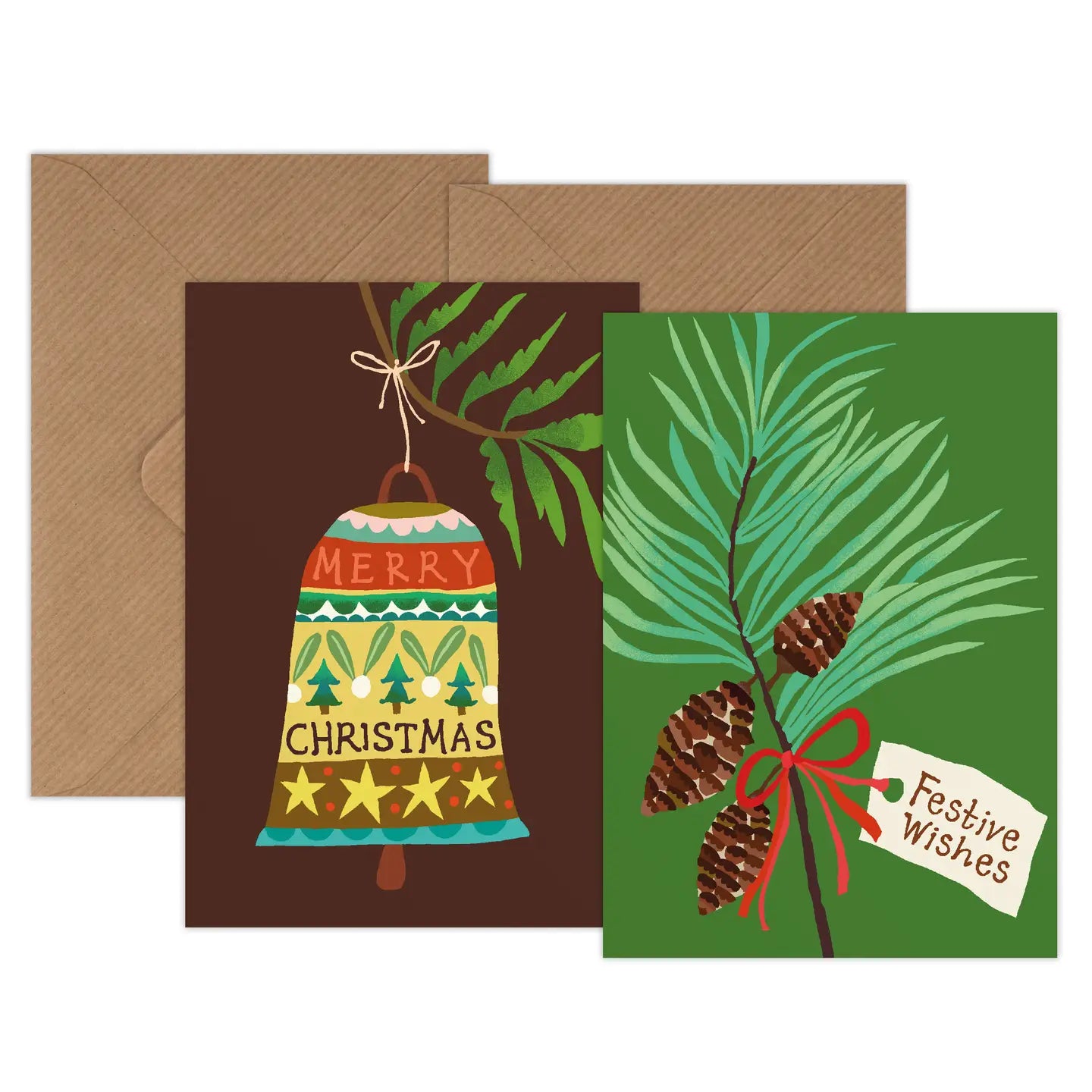 Christmas Mini Card Pack - Festive Pines & Christmas Bell