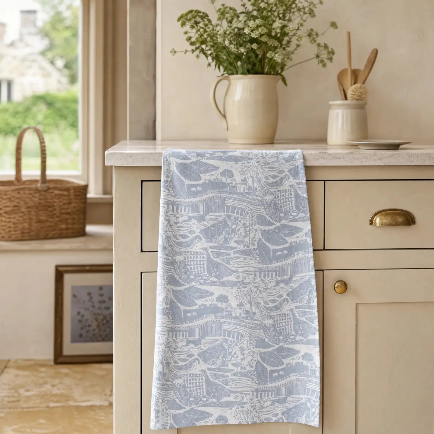 Through the Fields Duck Egg Blue Tea Towel