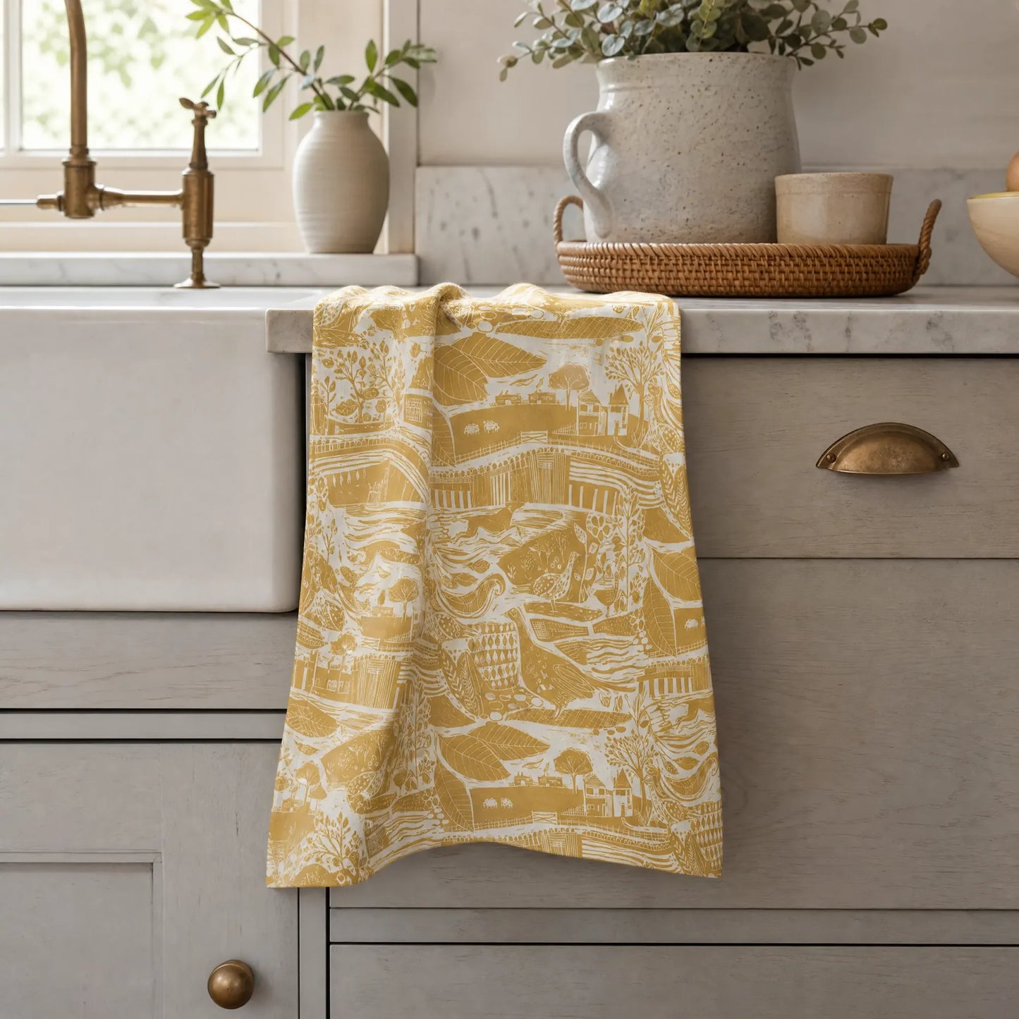 Through the Fields Ochre Tea Towel