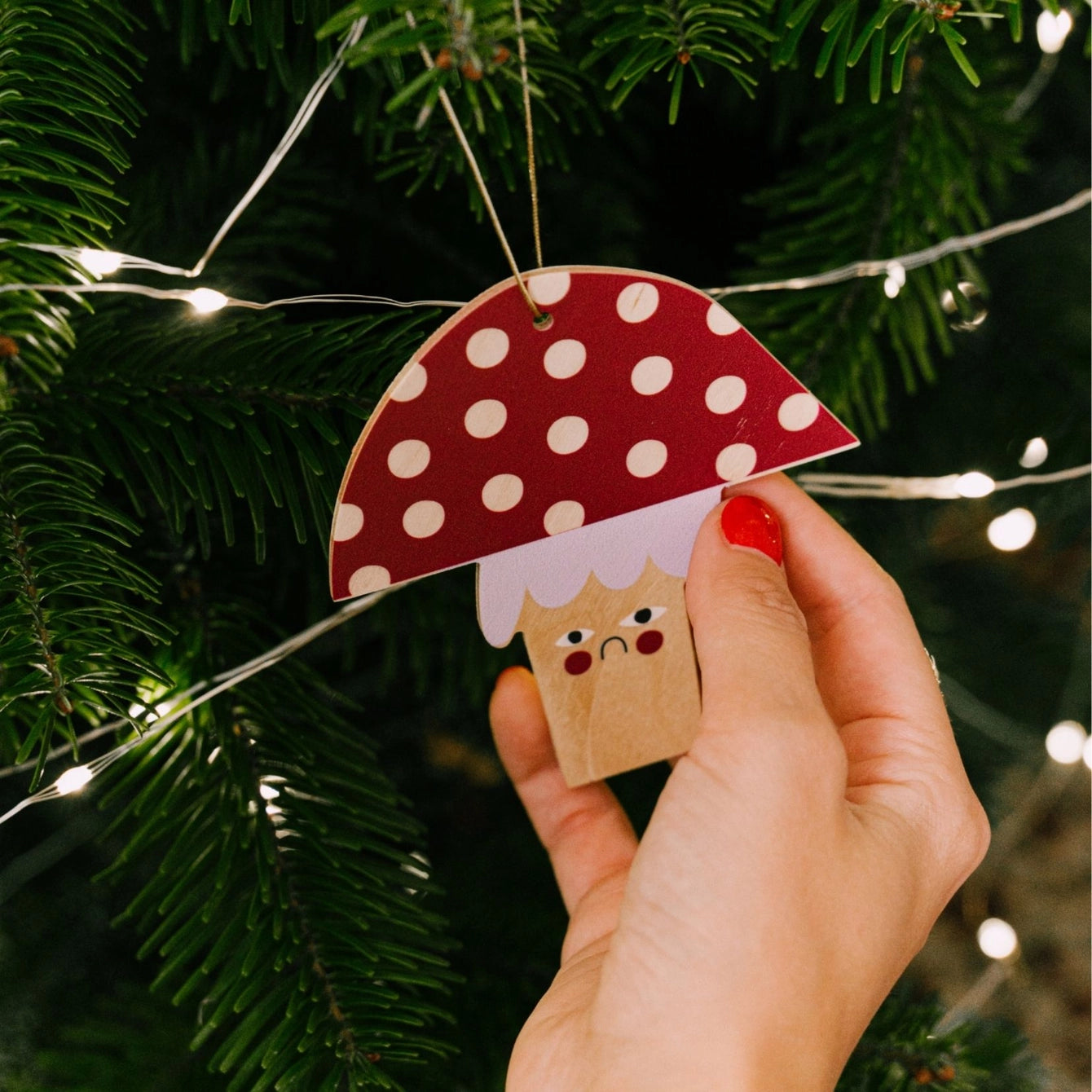Wooden Mushroom Christmas tree hanging decoration