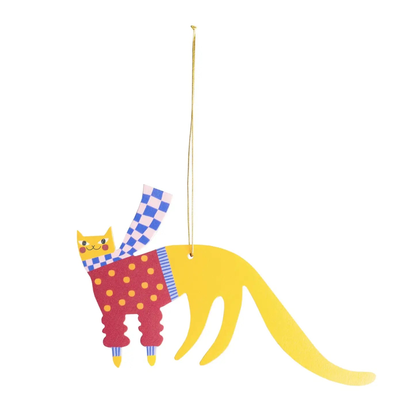 Wooden Yellow Cat Christmas tree hanging decoration