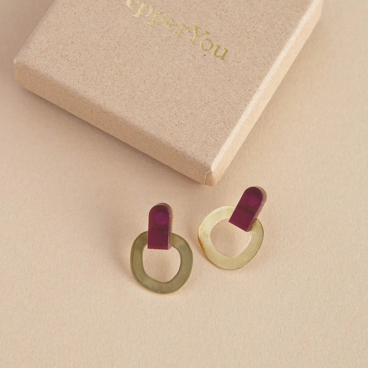 Around Brass Stud Earrings in Aubergine - The Bristol Artisan Handmade Sustainable Gifts and Homewares.