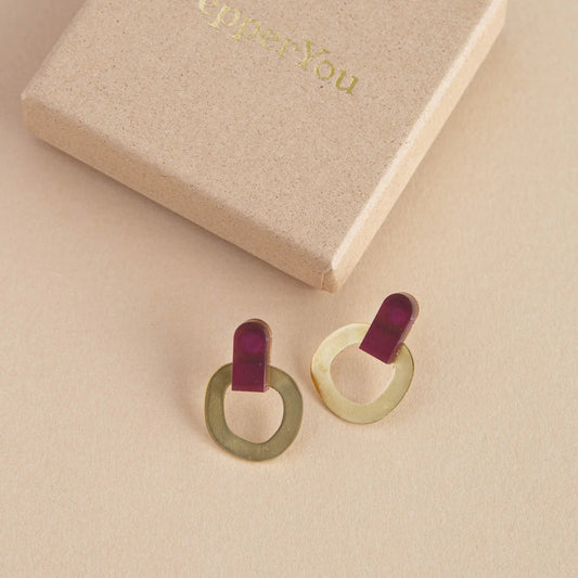 Around Brass Stud Earrings in Aubergine - THE BRISTOL ARTISAN