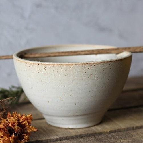 Speckled Stoneware white Ramen bowl with chopsticks - THE BRISTOL ARTISAN