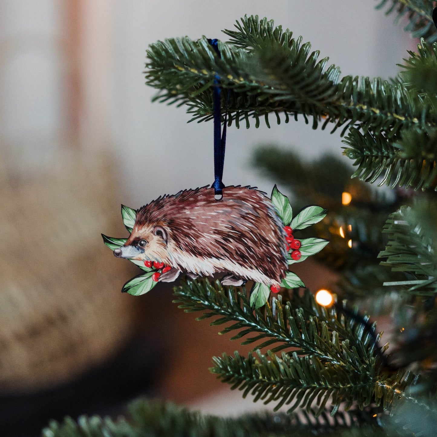 Hedgehog Wooden Watercolour Christmas decoration - THE BRISTOL ARTISAN