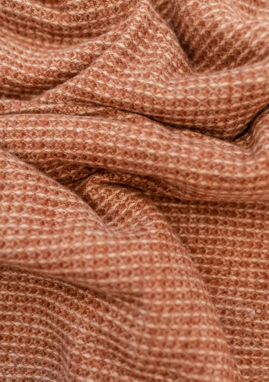 Recycled Wool Waffle Blanket in Rust - THE BRISTOL ARTISAN