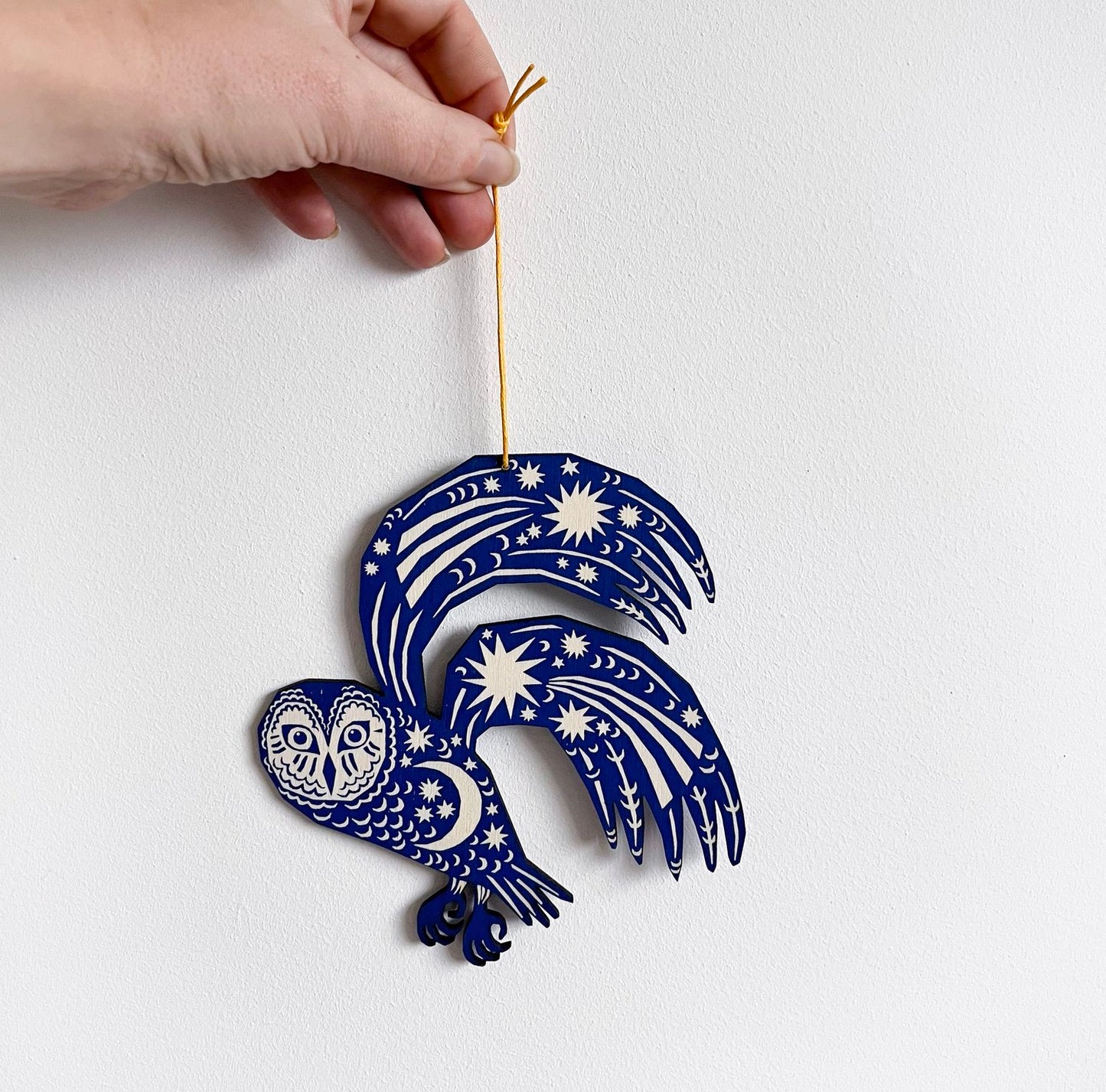 Screenprinted Wooden Decoration - Midnight Blue Owl - THE BRISTOL ARTISAN