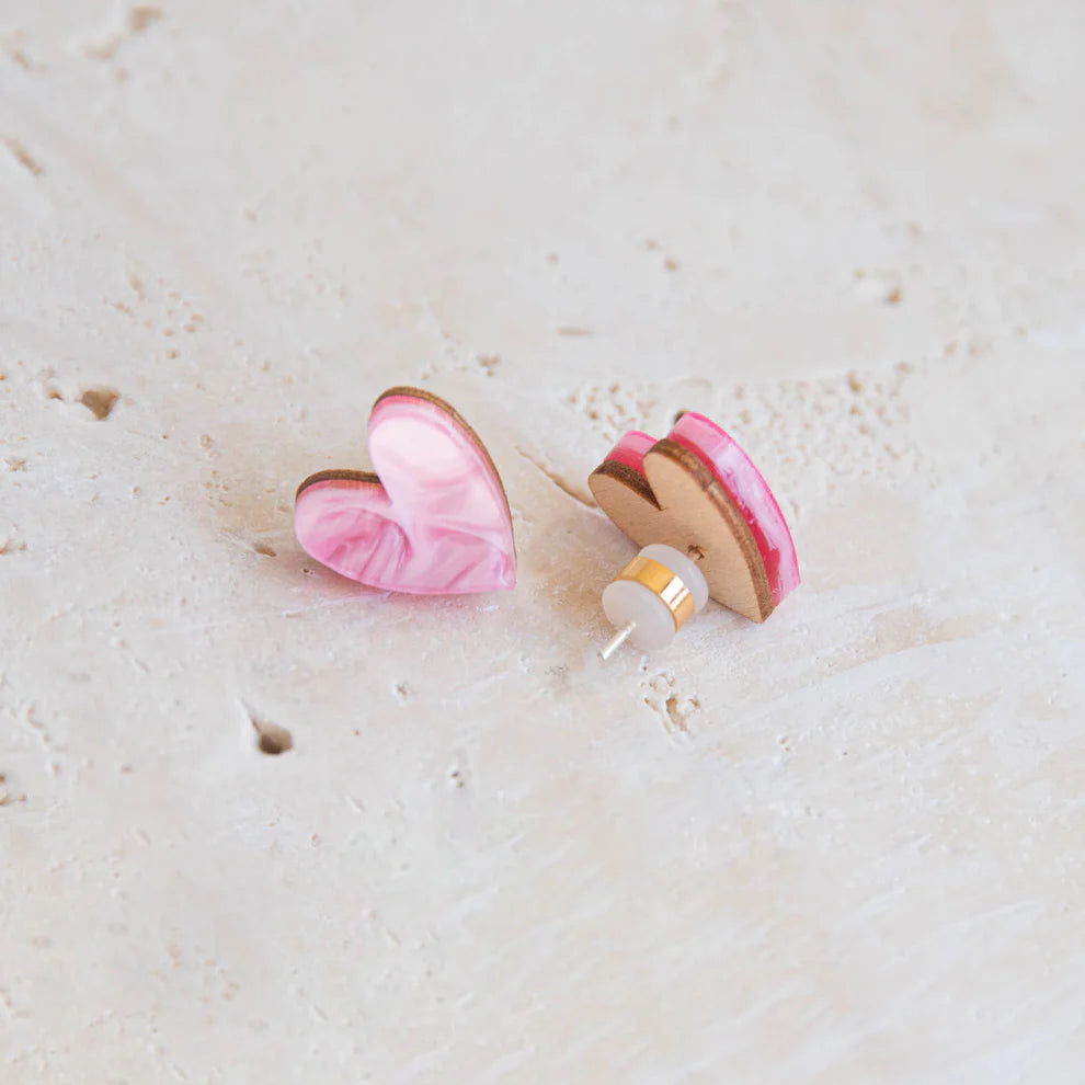 I Heart You Stud Earrings in Pink - THE BRISTOL ARTISAN